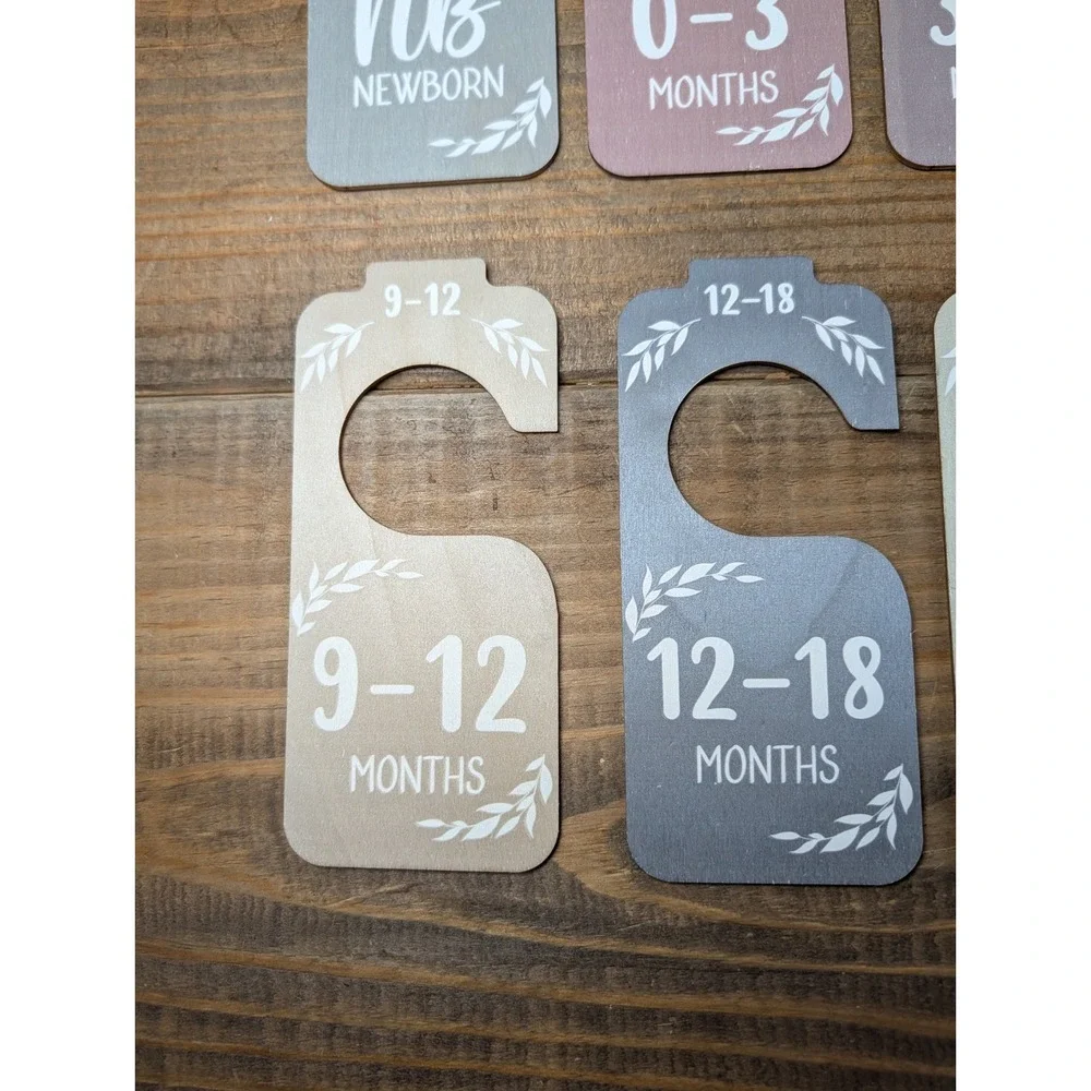 Wooden Baby Closet Dividers 8pc Set Newborn to 24+ Months Earth Tones Boho Leaf